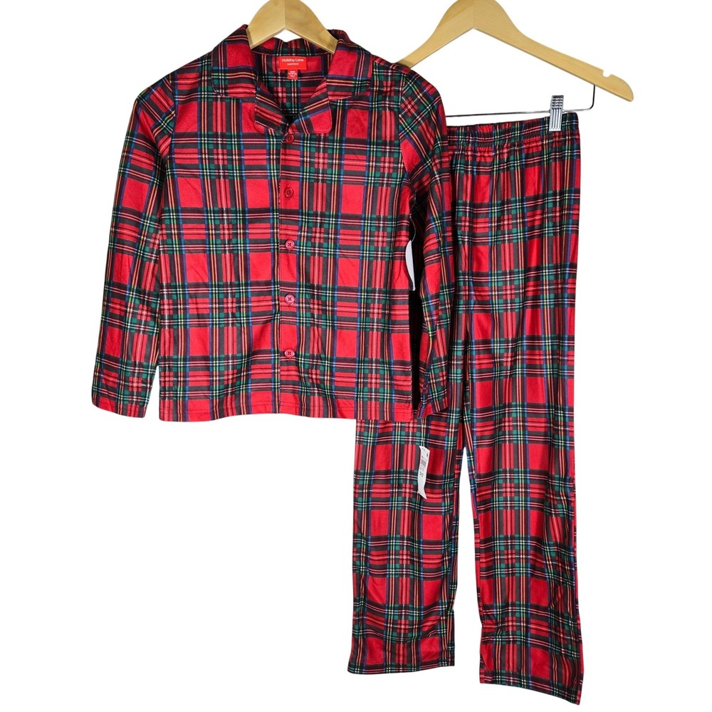 Holiday Lane Kids L 10-12 Brinkley Plaid Pajama Set Red Green Tartan NEW